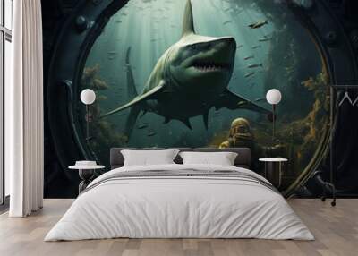 sharks in the dark Wall mural