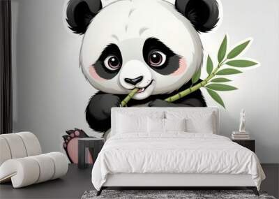 Cute panda cub eating bamboo, vector art Wall mural