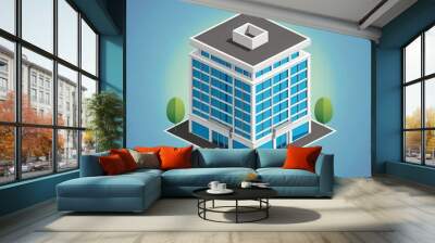 Isometric building with soft illustration Wall mural