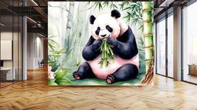 Vibrant digital illustration of a cute panda Wall mural