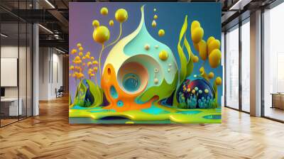 3D illustration of a abstract fluid background. Generative AI. Wall mural