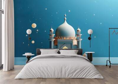 3d illustration of a mosque with moon and stars ornament Wall mural