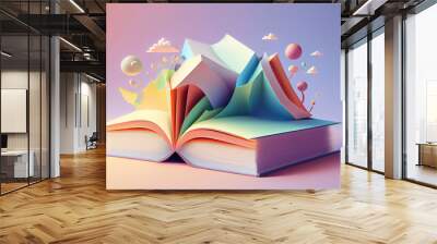 Abstract world book day 3D illustration colorful background. Generative AI. Wall mural