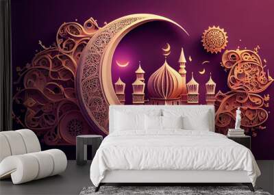 Artistic islamic ramadan kareem 3D illustration background. Generative AI. Wall mural