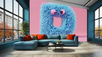 Blue 3D Fluffy Letter D with pink background. Wall mural