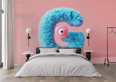 Blue 3D Fluffy Letter G with pink background. Wall mural