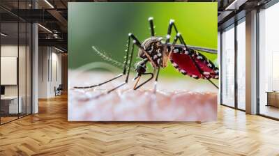 Mosquito sucking blood. Malaria Infected Mosquito Bite. Leishmaniasis, Encephalitis, Yellow Fever, Dengue, Malaria Disease, Mayaro or Zika Virus Infectious Culex Mosquito Parasite Wall mural