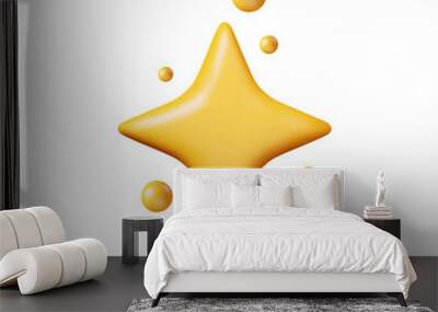 3D Glossy Shining Yellow Star Isolated. Reviews Round Star Realistic Render. Testimonial Rating, Feedback, Survey, Quality and Review. Achievements or Goal. Vector Illustration Wall mural