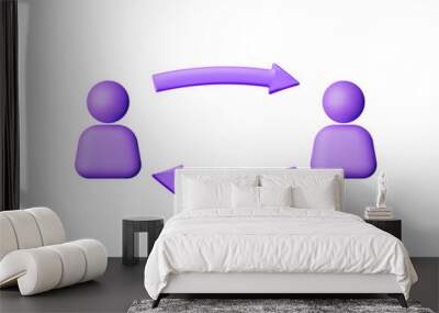 3D User Sync or Switch Symbol Isolated. Render User Exchange, Synchronization or File Transfer. User Profile with Arrows Icon. Employee Replacement or People Swap Position. Vector illustration Wall mural