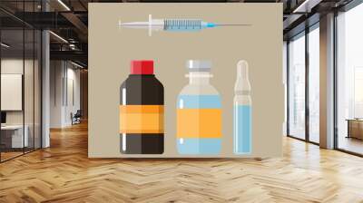 Ampoules and syringe with amedicament. Wall mural