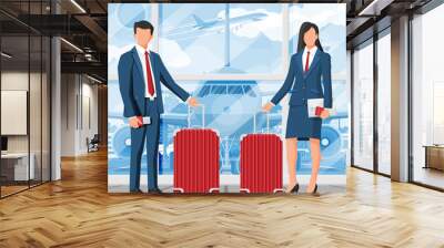 Business Woman and Man with Travel Bag Wall mural