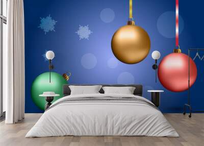 Christmas balls on the blue background. Wall mural