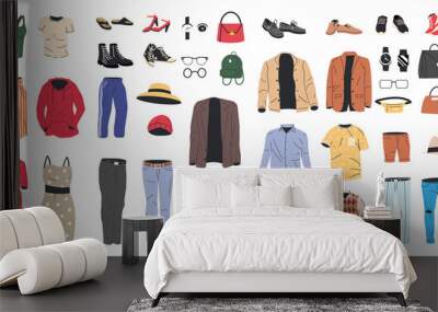 Collection of Woman and Man Wardrobe. Wall mural