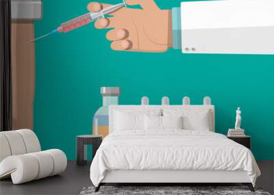 Doctor hand with syringe, vaccination of patient. Wall mural