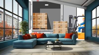 Forklift loading pallet boxes into lorry truck Wall mural