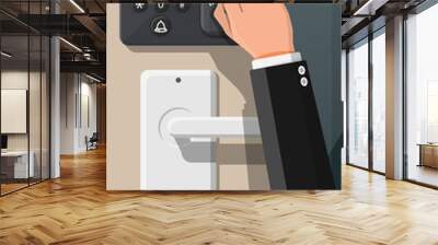 Password and fingerprint security device at office or home door. Access control machine or time the attendance. Proximity card reader. Vector illustration in flat style Wall mural