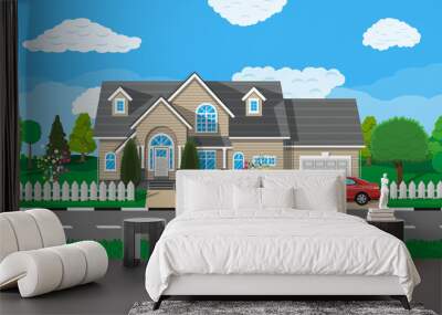 Private suburban house with car Wall mural