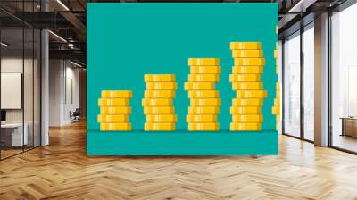 Stack of gold coins. Golden coin with dollar sign. Growth, income, savings, investment. Symbol of wealth. Business success. Flat style vector illustration. Wall mural