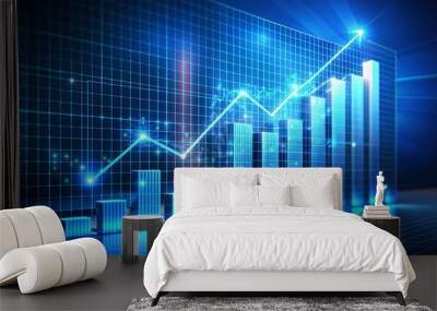 blue graph chart business growth technology Wall mural