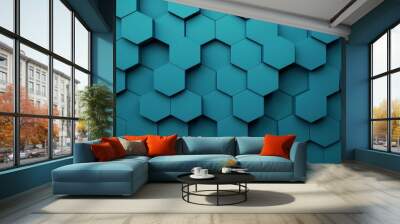 Abstract geometric background with 3D hexagonal shapes in blue. Modern, stylish, and suitable for various design projects. Wall mural