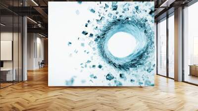 Abstract tornado formed from water and glasses vortex with floating ice particles, white isolated background. Wall mural