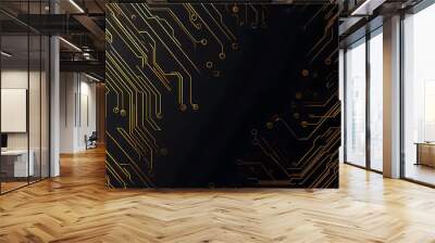 A modern abstract design featuring gold lines and dots representing network science and technology on a high-tech dark background. Ideal for templates, web design, and presentations Wall mural