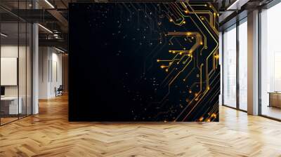 A modern abstract design with gold lines and dots symbolizing network science and technology on a high-tech dark background, perfect for templates, web design, and presentations.
 Wall mural