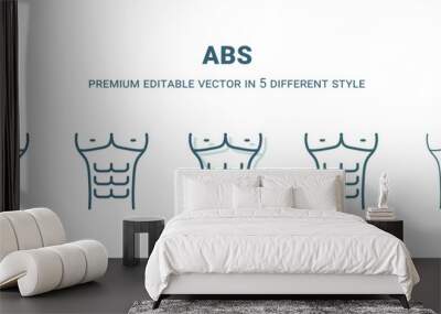 abs icon in 5 different style. Outline, filled, two color, thin abs icon isolated on white background. Editable vector can be used web and mobile Wall mural