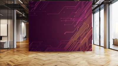 Abstract image of a circuit board with glowing lines and nodes on a pink gradient background. The intricate network of connections creates a modern, tech-inspired visual. Copy space available Wall mural