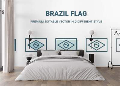 brazil flag icon in 5 different style. Outline, filled, two color, thin brazil flag icon isolated on white background. Editable vector can be used web and mobile Wall mural