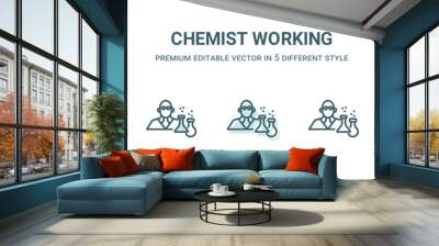 chemist working icon in 5 different style. Outline, filled, two color, thin chemist working icon isolated on white background. Editable vector can be used web and mobile Wall mural