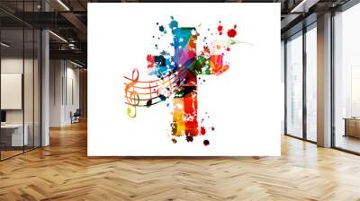 colorful christian cross with music notes isolated vector illustration. religion themed background.  Wall mural