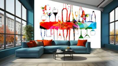 Colorful design with bottles and glasses Wall mural