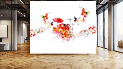 Colorful drums design. Music background Wall mural