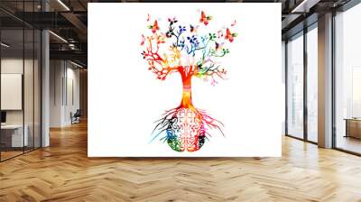 Colorful human brain with growing tree vector illustration background. Creative thinking, ideas and brainstorming, education and learning

 Wall mural