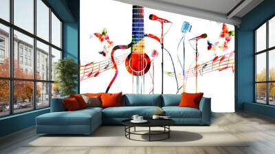 Colorful music instruments background with butterflies Wall mural