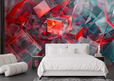 Abstract background wallpaper. geometric patterns in shades of grey and red. holographic neon texture background. design for pattern and wallpaper. Holiday, party, festive banner. Wall mural