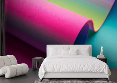 Abstract background wallpaper. Open paper roll, with the neon colorful and vibrant gradient background of pink, green, blue, and purple, creating a dynamic contrast. Wall mural