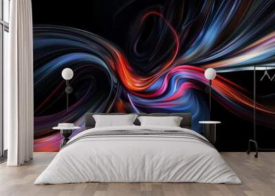 Abstract background. Windows wallpaper, Dark background with colorful abstract lines of color flowing in the center, giving it an elegant and modern look, creating a sense of depth and movement. Wall mural