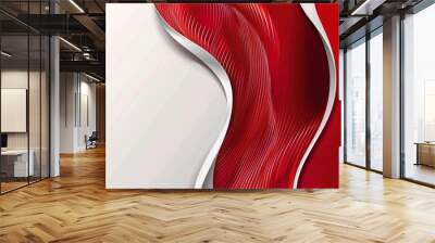 Abstract red and white background vector presentation design, with a wavy shape and silver lines in the middle. Wall mural