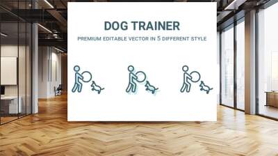 dog trainer icon in 5 different style. Outline, filled, two color, thin dog trainer icon isolated on white background. Editable vector can be used web and mobile Wall mural