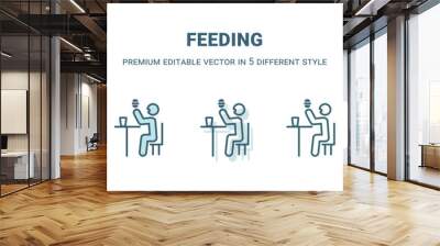 feeding icon in 5 different style. Outline, filled, two color, thin feeding icon isolated on white background. Editable vector can be used web and mobile Wall mural