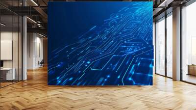 Futuristic vector illustration of a blue circuit board featuring intricate digital patterns and glowing lines, ideal for tech backgrounds.

 Wall mural