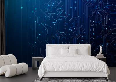 Futuristic vector illustration of a blue circuit board with intricate digital tech elements, perfect for advanced technology backgrounds. Wall mural