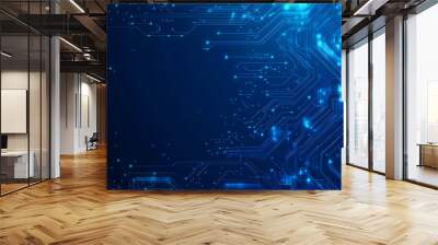 Futuristic vector illustration of a blue circuit board with intricate digital tech elements, perfect for advanced technology backgrounds. Wall mural