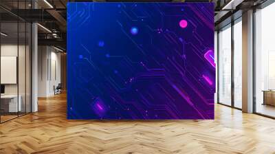 Futuristic vector illustration of an abstract circuit board with neon blue and purple gradients, showcasing intricate digital patterns and tech elements Wall mural