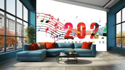 Happy 2024 New Year colorful vector illustration. Happy New Year banner with musical notes for seasonal holiday greeting cards, flyers and party invitations	 Wall mural