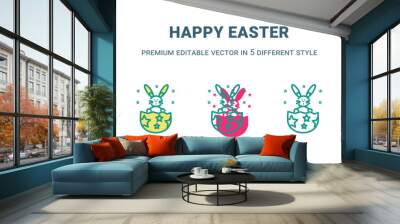 happy easter icon in 5 different style. Outline, filled, two color, thin happy easter icon isolated on white background. Editable vector can be used web and mobile Wall mural