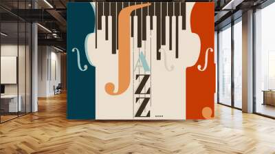 Jazz music festival poster with violoncello flat vector illustration design. Colorful music background, music show, live concert events, party flyer, jazz music poster with cello Wall mural