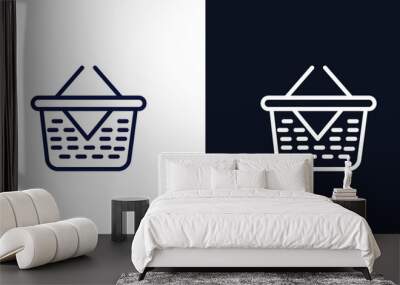 pinic basket icon. Thin line pinic basket icon from summer collection. Outline vector isolated on dark blue and white background. Editable pinic basket symbol can be used web and mobile Wall mural